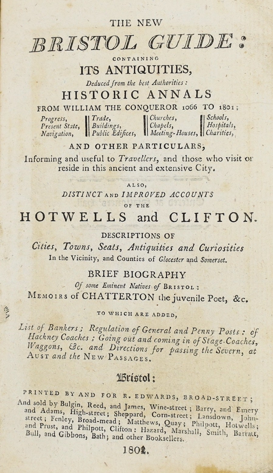 SOMERSET, BRISTOL: Bristoliensis - The Bristol Guide including a Description of the Curiosities of its Vicinity. 3rd edition revised and considerably enlarged. original paperboards, rebacked cloth, retaining most of orig
